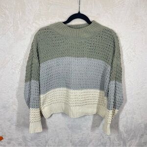 Hazel Moon Sweater Green Ivory Striped chenille colorblock Women’s large